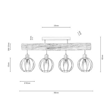 Hanglamp voor Oppervlak Montage BERIS 4xE27/25W/230V grenen - FSC-gecertificeerd