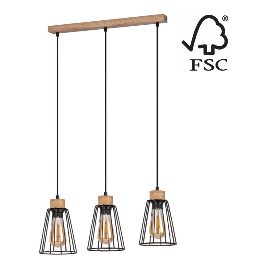 Spot-Light - Hanglamp aan een koord ORAZIO 3xE27/60W/230V eiken - FSC-gecertificeerd