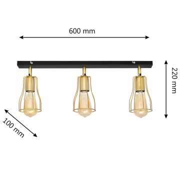 Spot  TUBE 3xE27/60W/230V goud/zwart