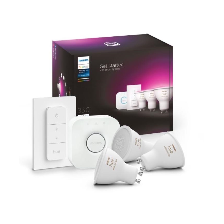 Starter Pakket Philips Hue WHITE AND COLOR AMBIANCE 3xGU10/4,3W 2000-6500K + verbindingsapparaat