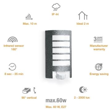 STEINEL 657819 - Luminaire extérieur avec détecteur L12 1xE27/60W/230V IP44