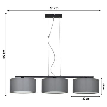 Suspension avec fil ASTRA 3xE27/60W/230V gris