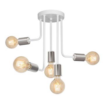 Suspension avec tige CANDELA 5xE27/15W/230V blanc/chrome