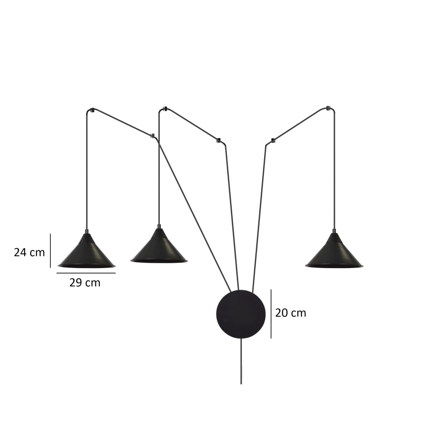 Suspension filaire ABRAMO 3xE27/15W/230V noir