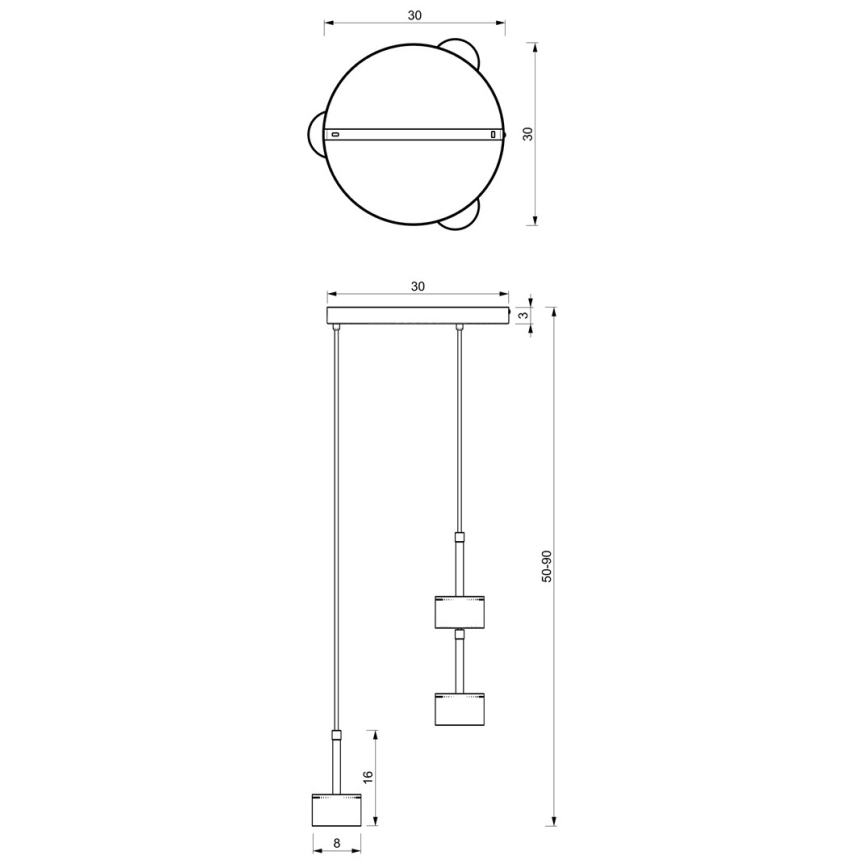 Suspension filaire ARENA 3xGX53/11W/230V noire/dorée