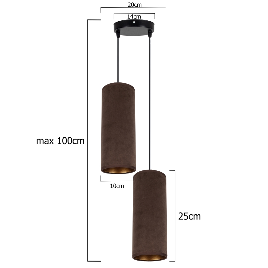 Suspension filaire AVALO 2xE27/60W/230V diam. 20 cm marron/cuivre