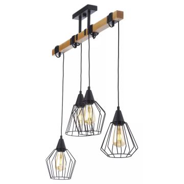 Suspension filaire CAMEROON 4xE27/60W/230V noir/bois