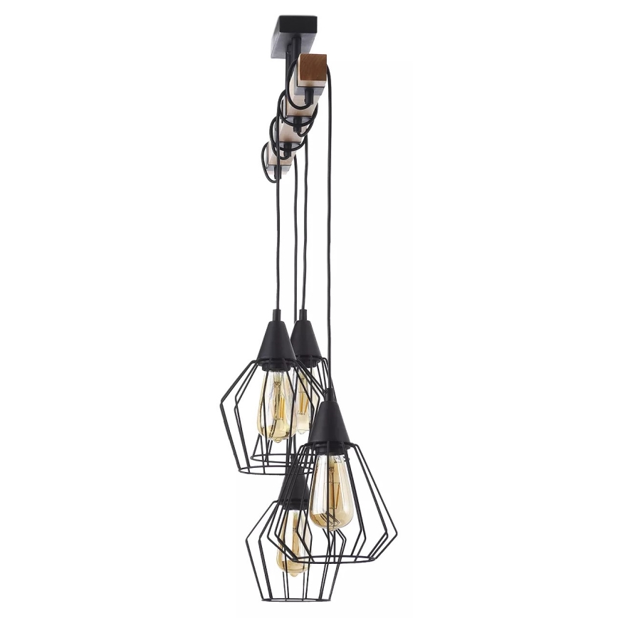 Suspension filaire CAMEROON 4xE27/60W/230V noir/bois