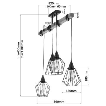 Suspension filaire CAMEROON 4xE27/60W/230V noir/bois