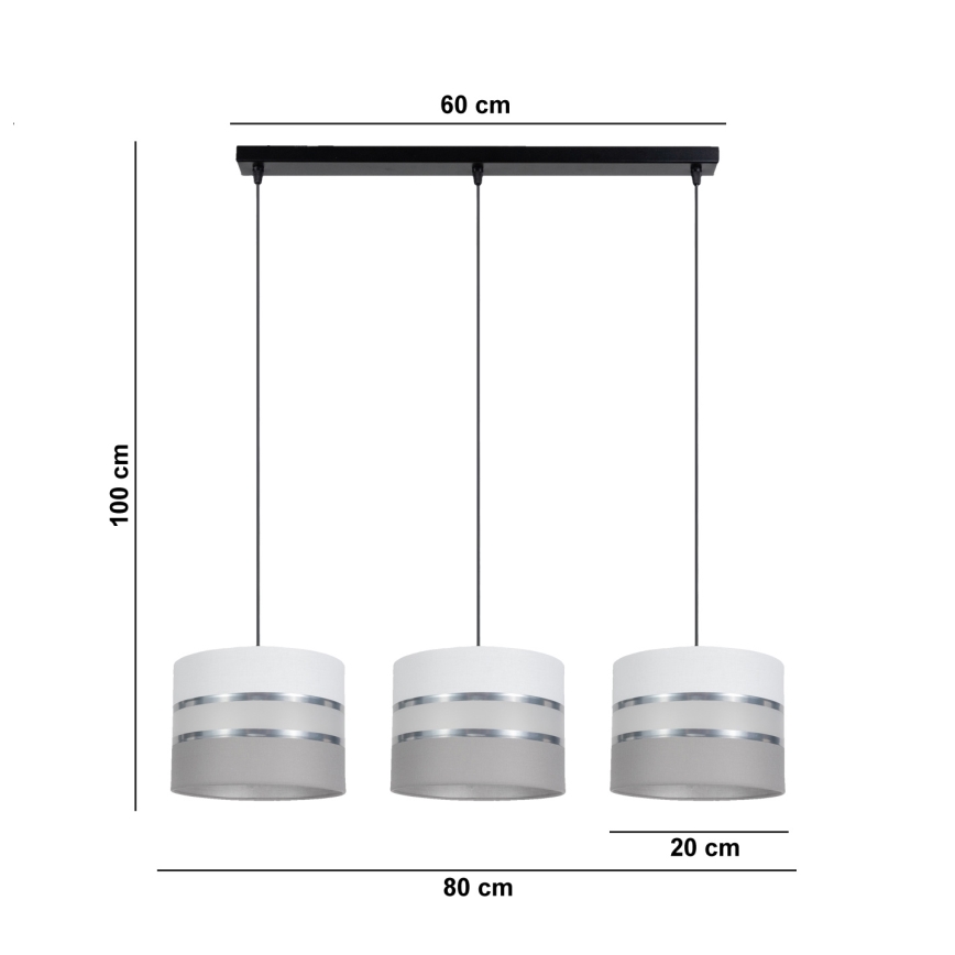 Suspension filaire CORAL 3xE27/60W/230V blanc/gris