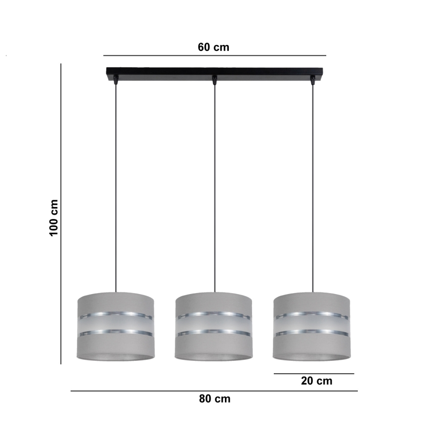 Suspension filaire CORAL 3xE27/60W/230V gris