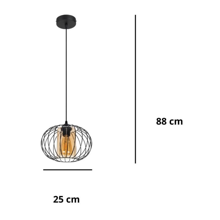 Suspension filaire CORRINI 1xE27/60W/230V d. 25 cm noir/beige