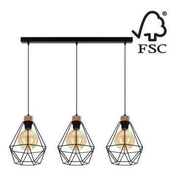 Suspension filaire DIAMENT 3xE27/60W/230V chêne – FSC certifié