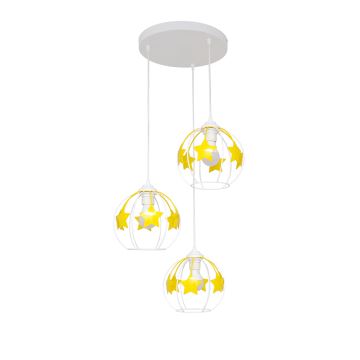 Suspension filaire enfant STARS 3xE27/15W/230V jaune/blanc