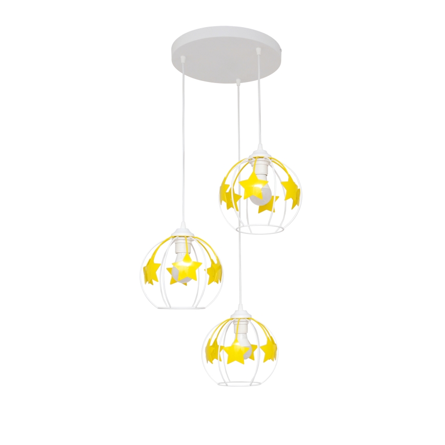 Suspension filaire enfant STARS 3xE27/15W/230V jaune/blanc