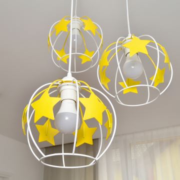 Suspension filaire enfant STARS 3xE27/15W/230V jaune/blanc