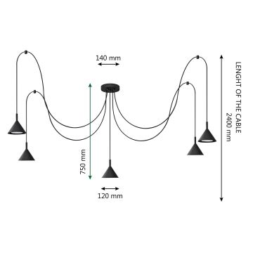 Suspension filaire ETNA LONG 5xGX53/15W/230V noir