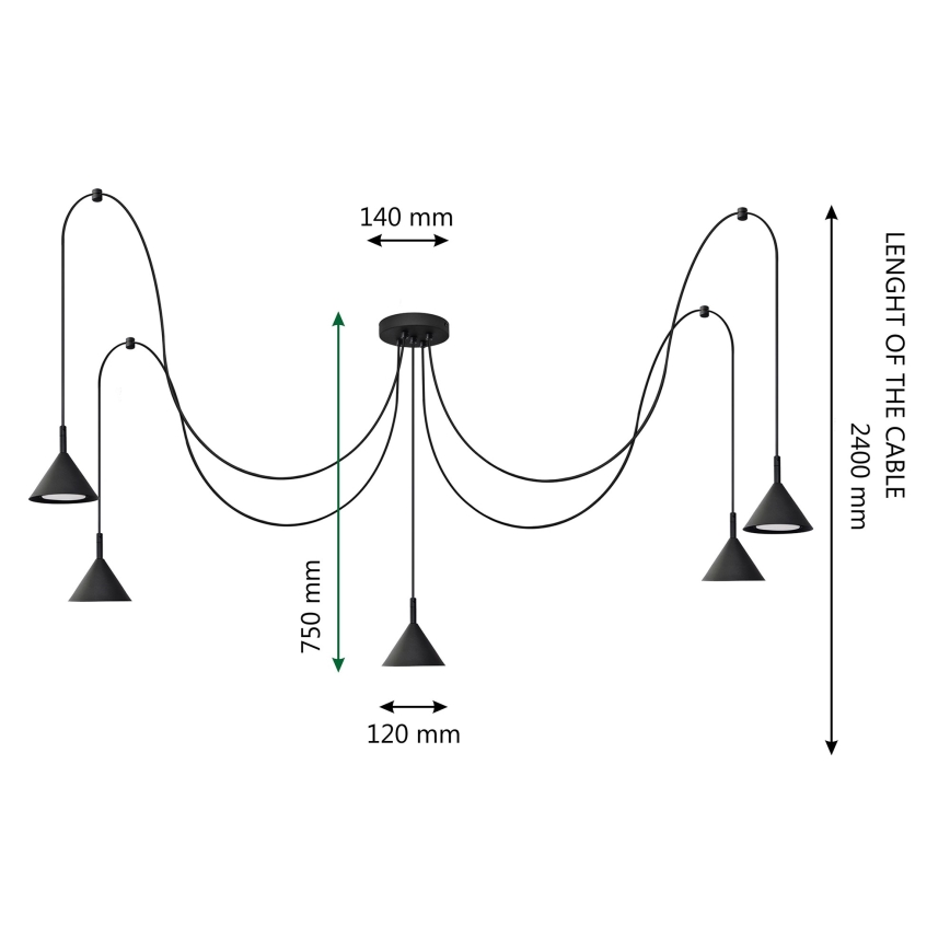 Suspension filaire ETNA LONG 5xGX53/15W/230V noir