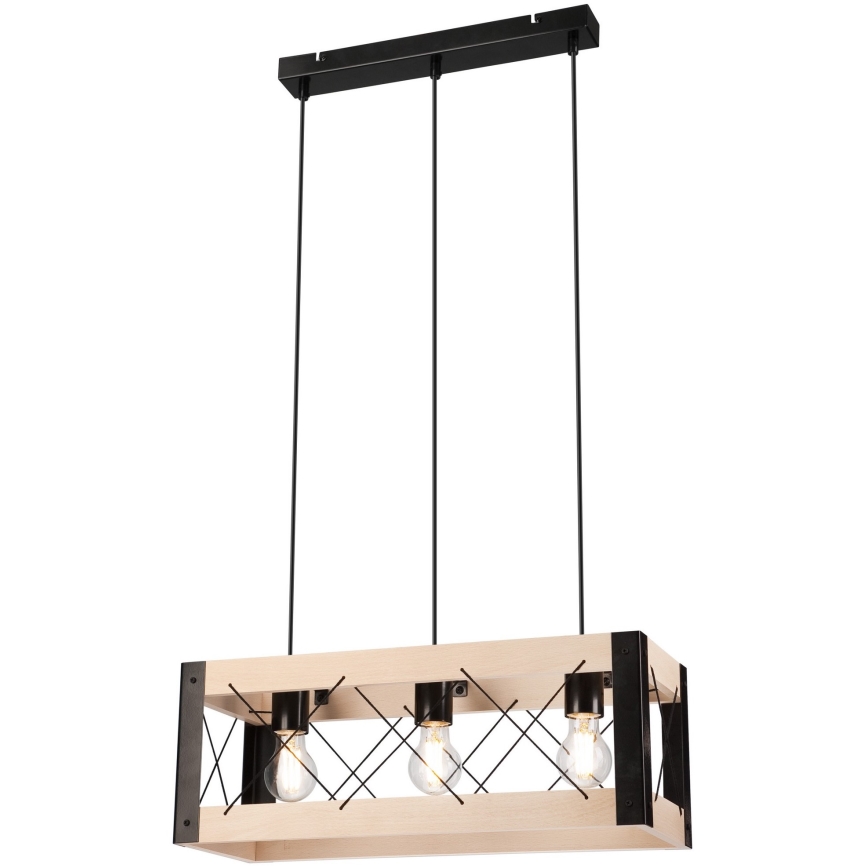 Suspension filaire FRIDA 3xE27/60W/230V noir/beige hêtre