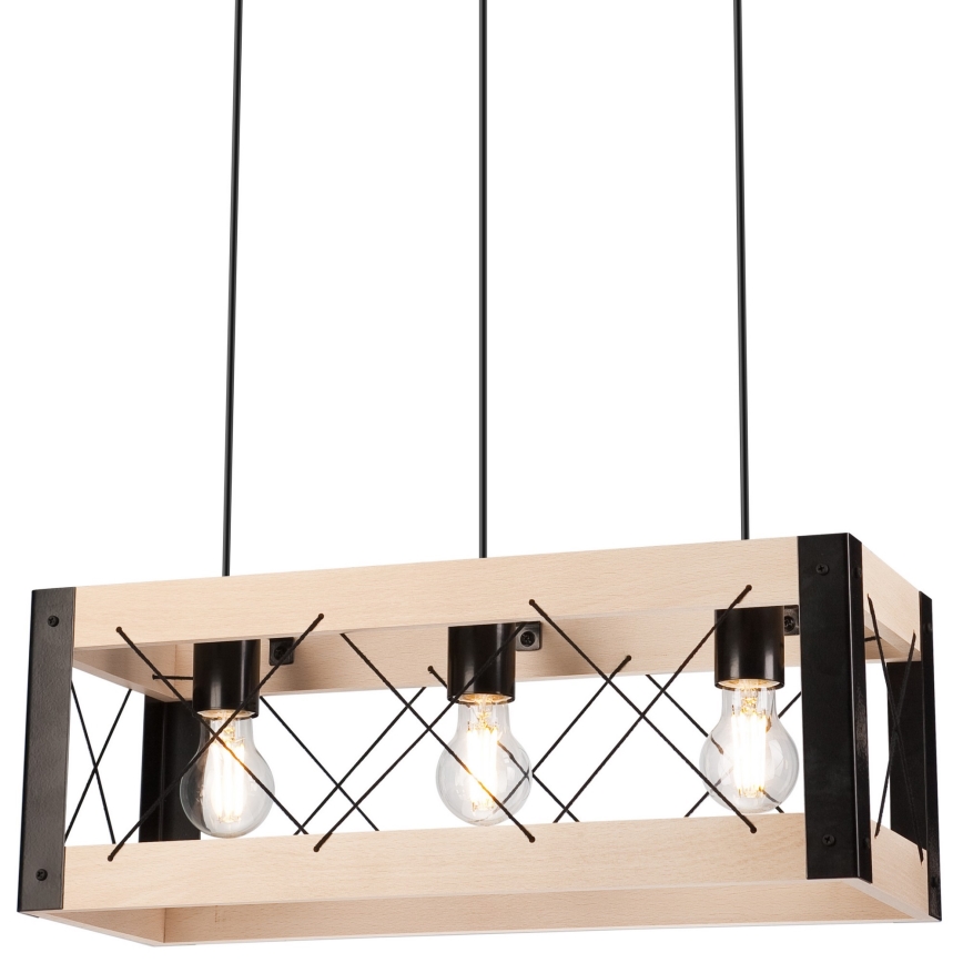 Suspension filaire FRIDA 3xE27/60W/230V noir/beige hêtre