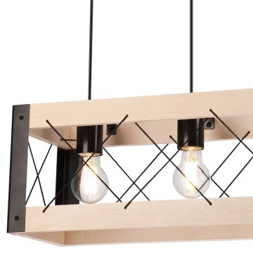 Suspension filaire FRIDA 3xE27/60W/230V noir/beige hêtre