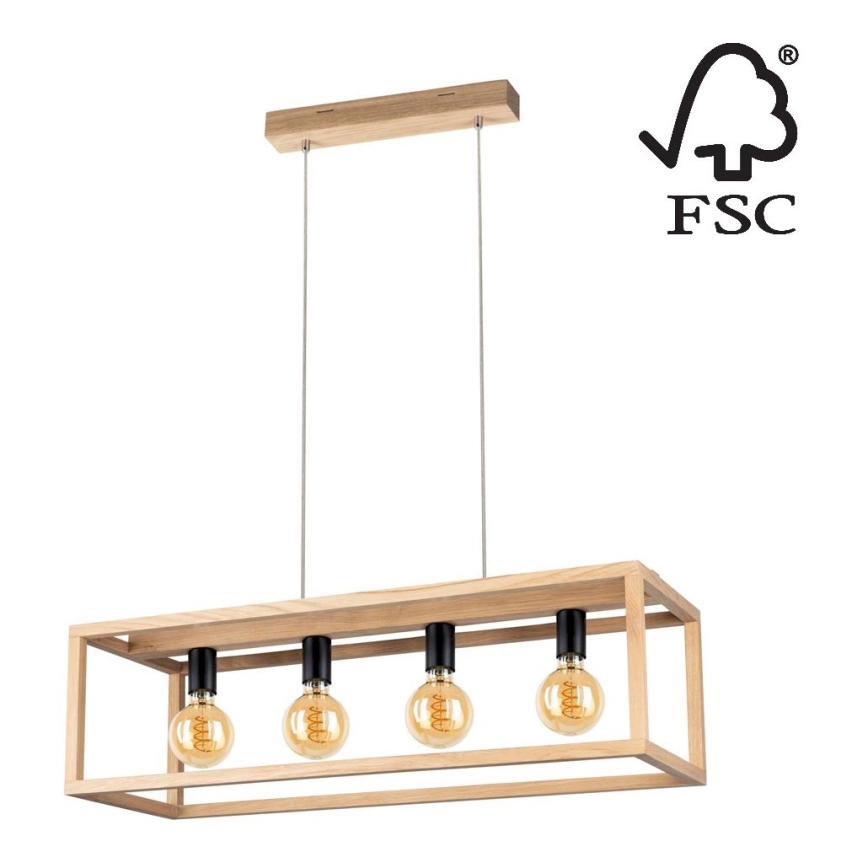 Suspension filaire KAGO 4xE27/60W/230V chêne mat - certifié FSC