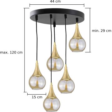 Suspension filaire LACRIMA HONEY 5xE27/60W/230V diam. 45 cm