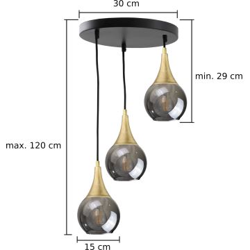 Suspension filaire LACRIMA SMOKY 3xE27/60W/230V diam. 30 cm