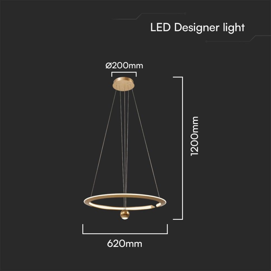 Suspension filaire LED/45W/230V 4000K d. 62 cm doré