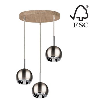 Suspension filaire LED BALL WOOD 3xGU10/5W/230V chêne - certifié FSC