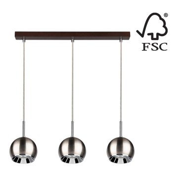 Suspension filaire LED BALL WOOD 3xGU10/5W/230V hêtre - certifié FSC