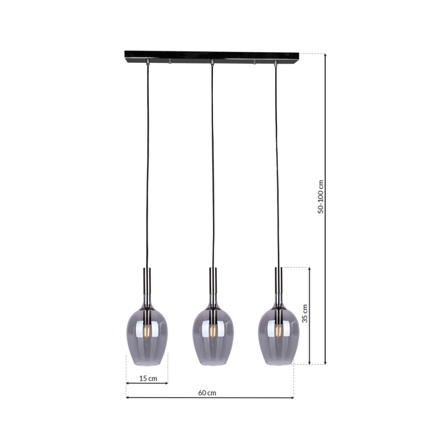 Suspension filaire LUGANO 3xE14/40W/230V gris