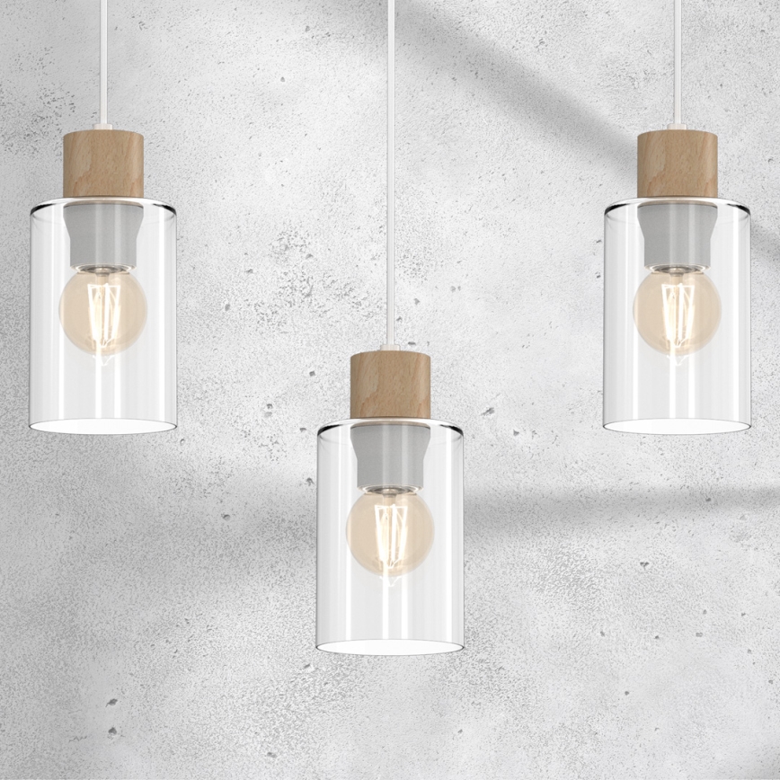 Suspension filaire MADERA 3xE27/60W/230V blanc/bois