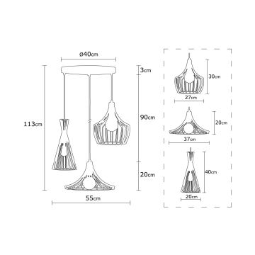 Suspension filaire MEZOPOTAMYA 3xE27/40W/230V