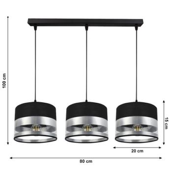 Suspension filaire MILO 3xE27/60W/230V argentée/noire