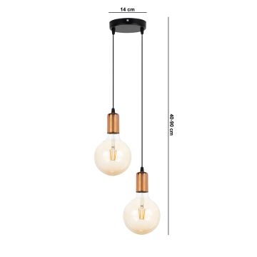 Suspension filaire MIROS 2xE27/60W/230V arrondi noir/cuivre