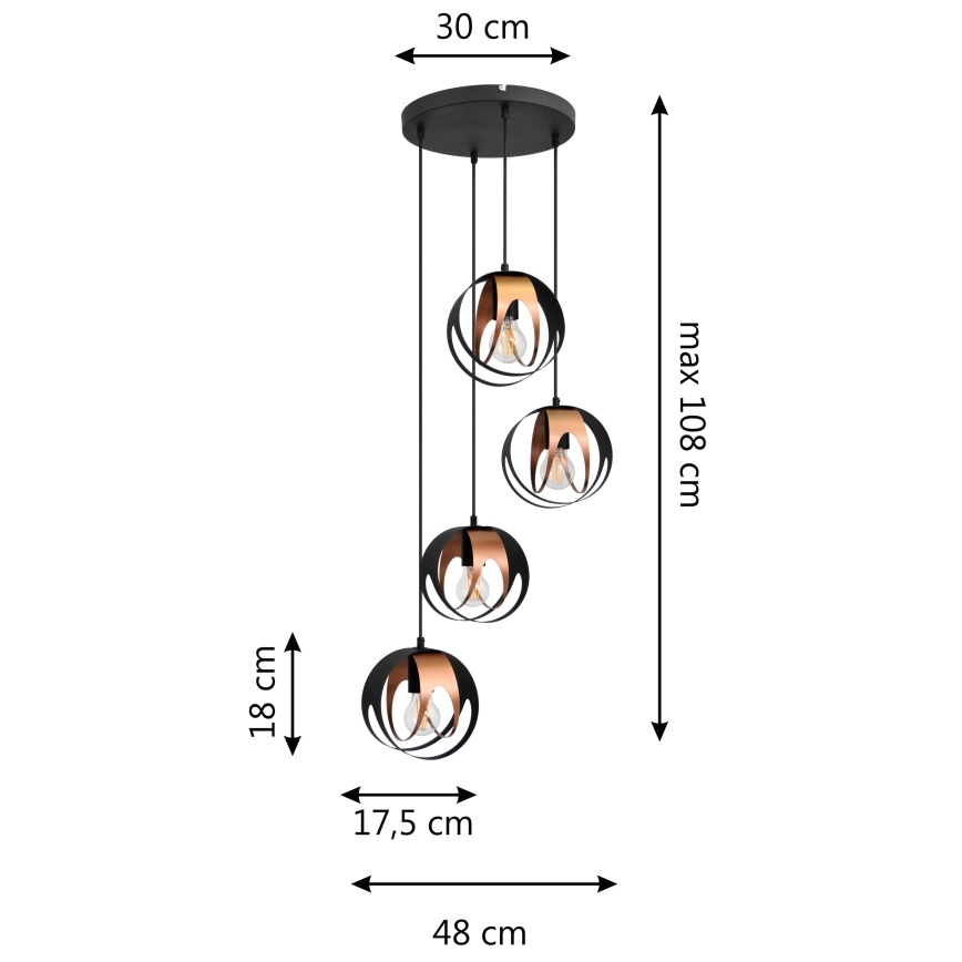 Suspension filaire MOONLIGHT 4xE27/60W/230V noir/cuivre