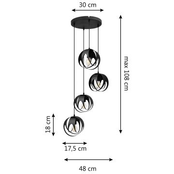 Suspension filaire MOONLIGHT 4xE27/60W/230V noir