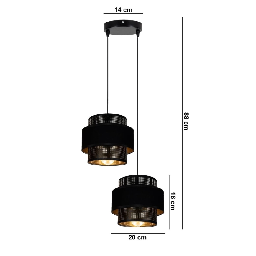 Suspension filaire NESS 2xE27/60W/230V d. 30 cm noire