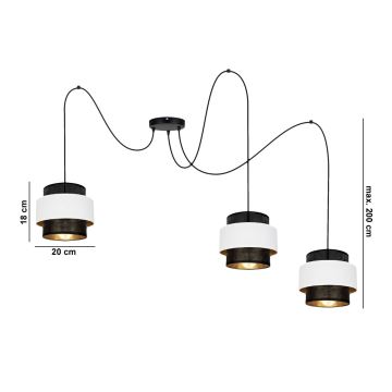 Suspension filaire NESS 3xE27/60W/230V noire/blanche