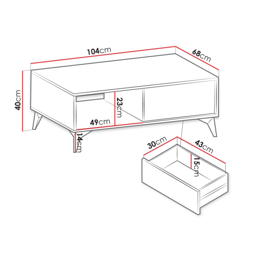 Table basse DIAMANT 40x104 cm noir/chêne evoke