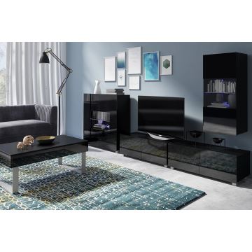 Table basse PAVO 45x110 cm noir brillant