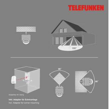 Telefunken 306506TF - Bewegingssensor voor buiten 180° IP44 wit