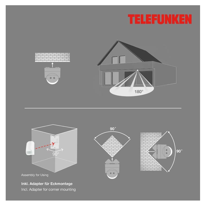 Telefunken 306506TF - Bewegingssensor voor buiten 180° IP44 wit