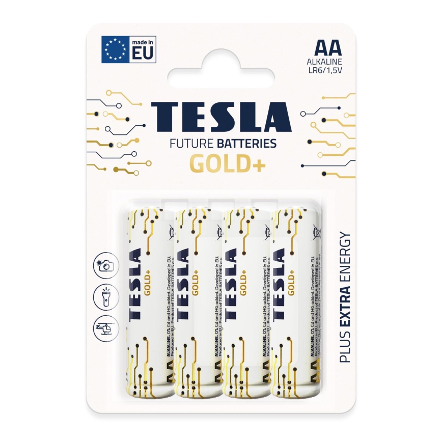 Tesla Batteries - 4 st. Alkaline batterij AA GOLD+ 1,5V