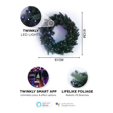 Twinkly - LED RGB Dimbaar Kerstkrans PRE-LIT WREATH 50xLED diameter 61cm Wi-Fi