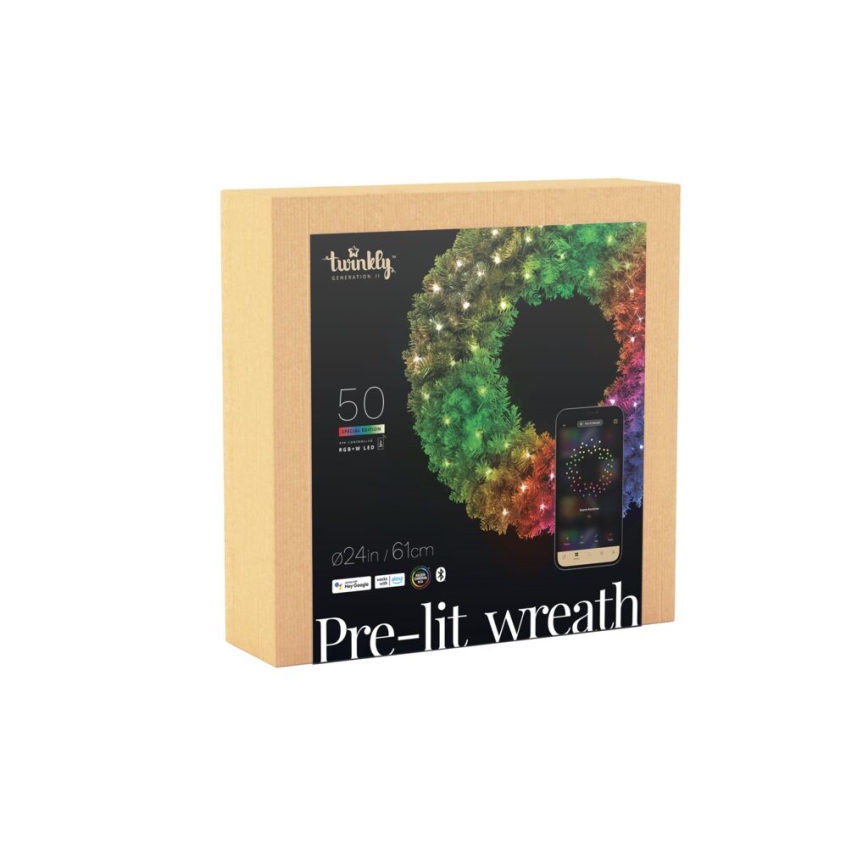 Twinkly - LED RGB Dimbaar Kerstkrans PRE-LIT WREATH 50xLED diameter 61cm Wi-Fi