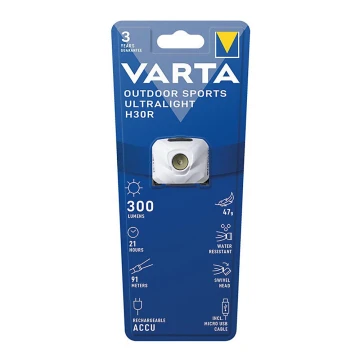 Varta 18631101401 - Lampe frontale LED à intensité variable rechargeable OUTDOOR SPORTS LED/5V IPX4 blanc