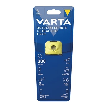 Varta 18631201401 - Lampe frontale LED à intensité variable rechargeable OUTDOOR SPORTS LED/5V IPX4 jaune
