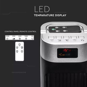 Ventilateur colonne avec indicateur de température et télécommande 55W/230V